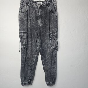 Garage Denim Acid Wash Cargo Jogger‎ Jeans 100% Cotton 15